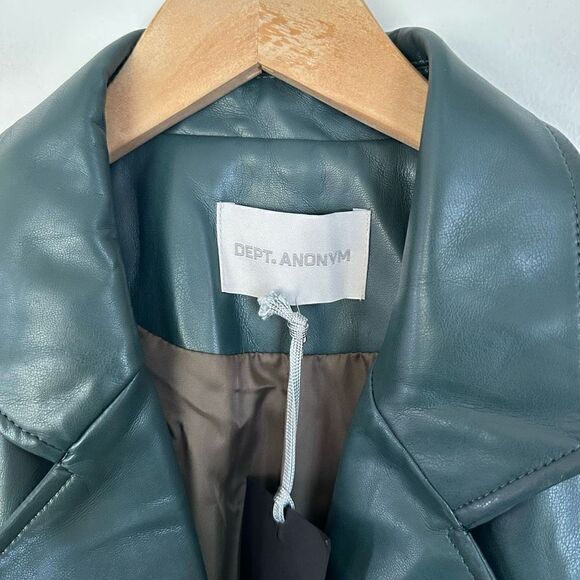 DEPT. ANONYM Women’s Forest Evergreen Vegan Leather Pinch Pleat Trench Coat - Picture 5 of 16